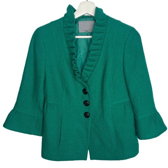 Classiques Entier Blazer Womens Jacket Green Ruffles Peplum Academia Preppy Sz S - Picture 1 of 16